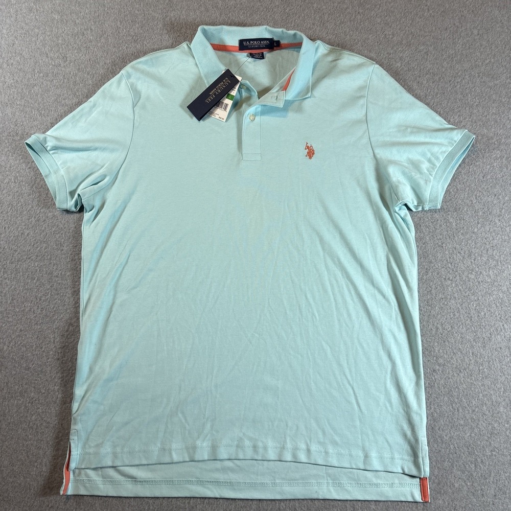 US Polo Assn Short Sleeve Polo Shirt Men's L Luxury Feel‎ Aqua Blue BRAND NEW